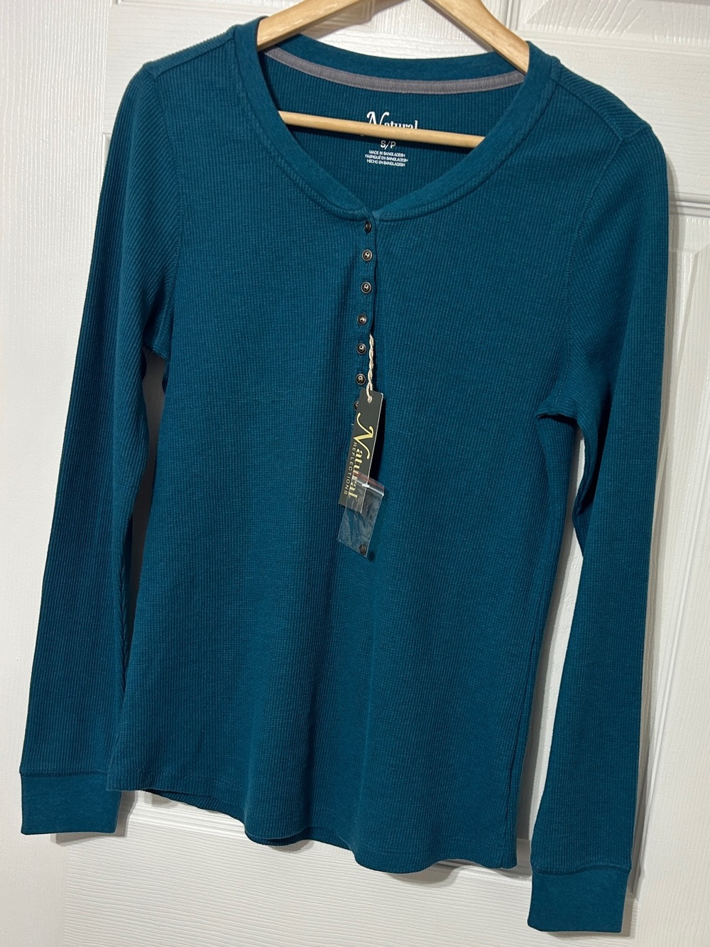 Natural Reflections Women’s Teal Blue Thermal Henley Top Waffle Knit NWT Size S